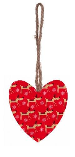 Miss Pretty London Hanging Decorations Red Reindeers Christmas Print Hanging Heart
