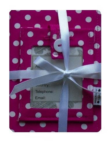 Miss Pretty London Travel Sets Pink and White Polka Dot Print Passport Cover and Luggage Tag Gift Set