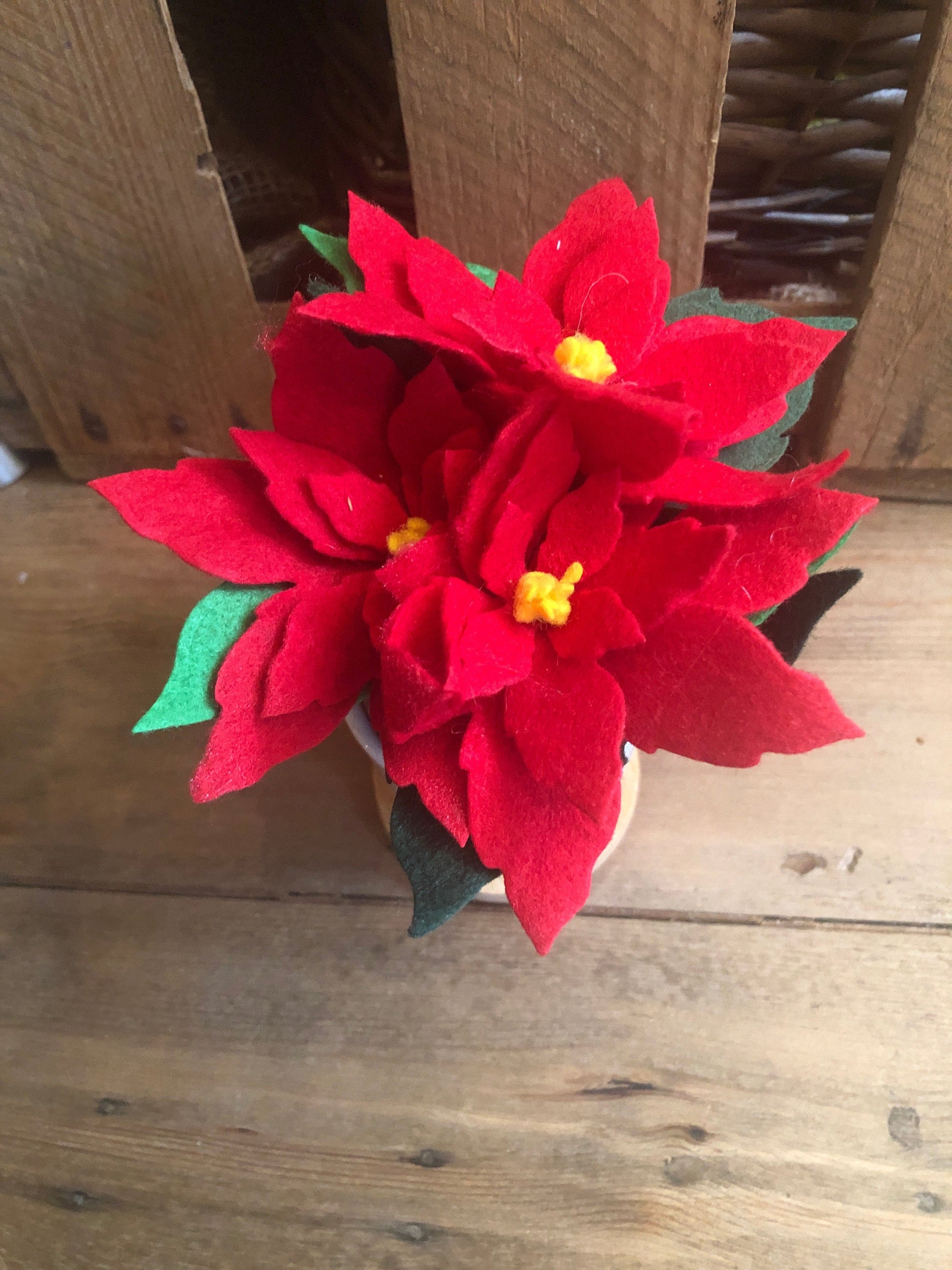 Miss Pretty London UK Limited Felt Flowers Handmade Christmas Felt Poinsettia Flower Pot - X22