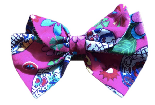 Pink Sugar Skulls Print Cotton Hair Bow Clip freeshipping - The Hare and the Moon
