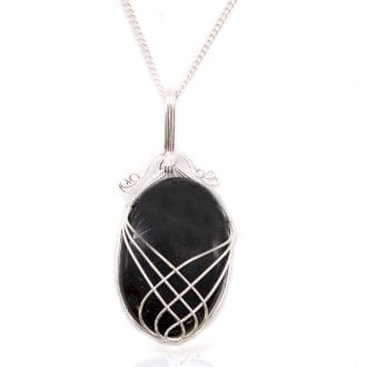 The Hare and The Moon Necklaces Swirl Wrapped Gemstone Necklace - Black Onyx - Black Onyx - The Stone of Recovery -WR3